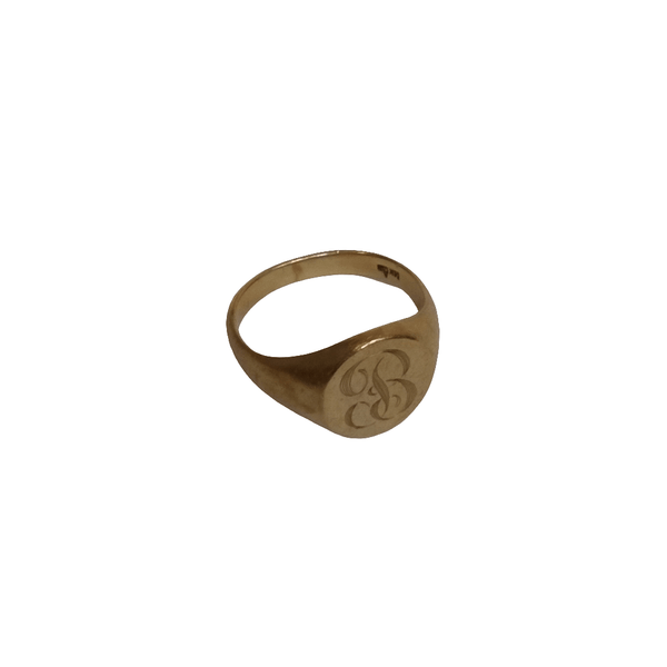 14K Gold Engraved 'B' Ring - Big Reuse