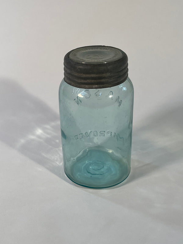 1900s Quart Aqua Mason Jar - Big Reuse