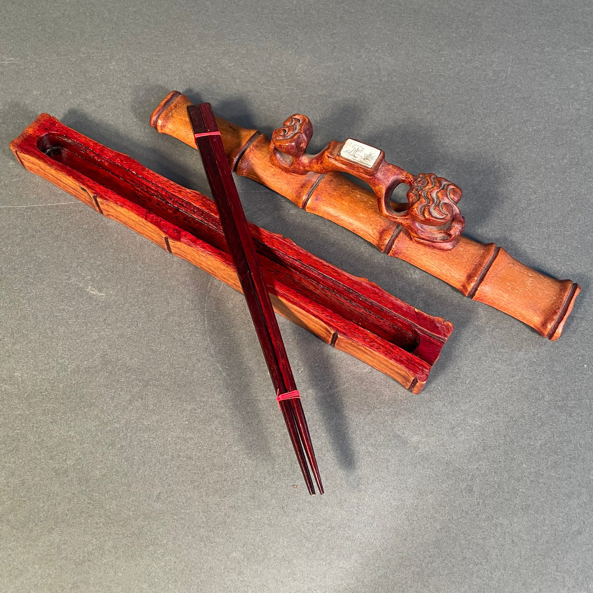 Wooden Chopsticks and Case with Mother of Pearl Big Reuse