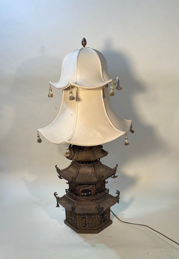 Vintage Dragon & Temple Metal Lamp