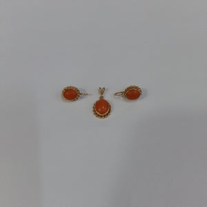 14K Gold & Coral Earring & Pendant Set - Big Reuse