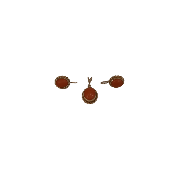 14K Gold & Coral Earring & Pendant Set - Big Reuse