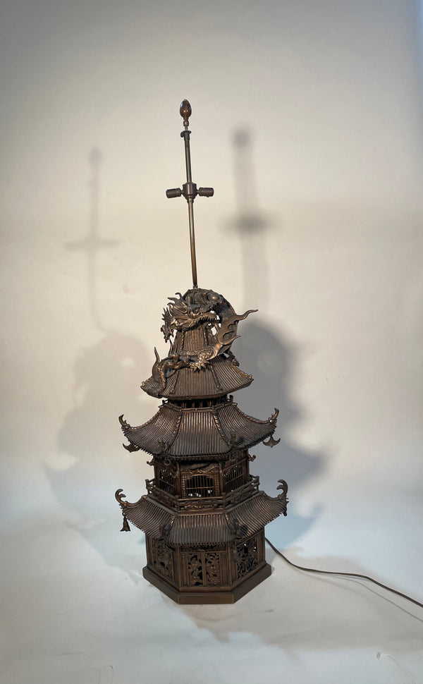 Vintage Dragon & Temple Metal Lamp