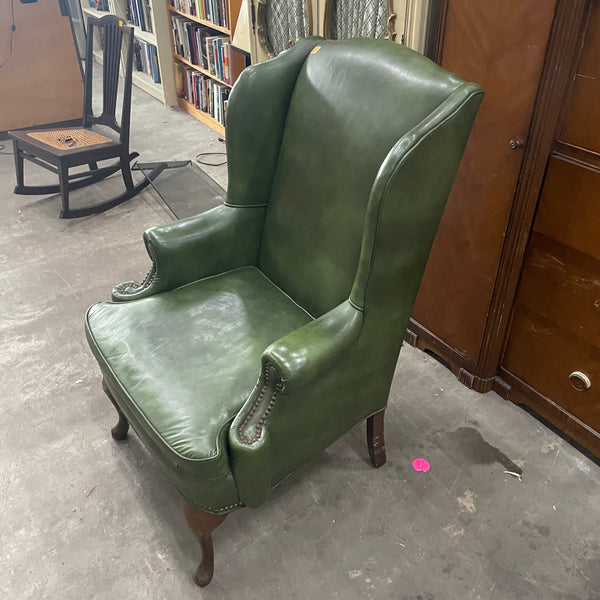 Vintage Green Leather Chesterfield Armchair