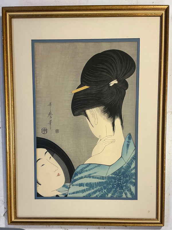 Kitagawa Utamaro Woodblock Print “Courtesan Powdering Neck”