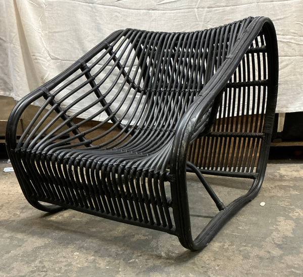 Bamboo Black Lacquer Painted Lounge Chair