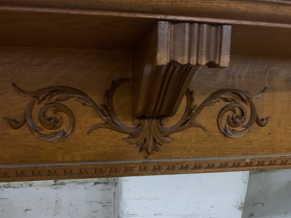 Ornate Oak Mantle with Mirror