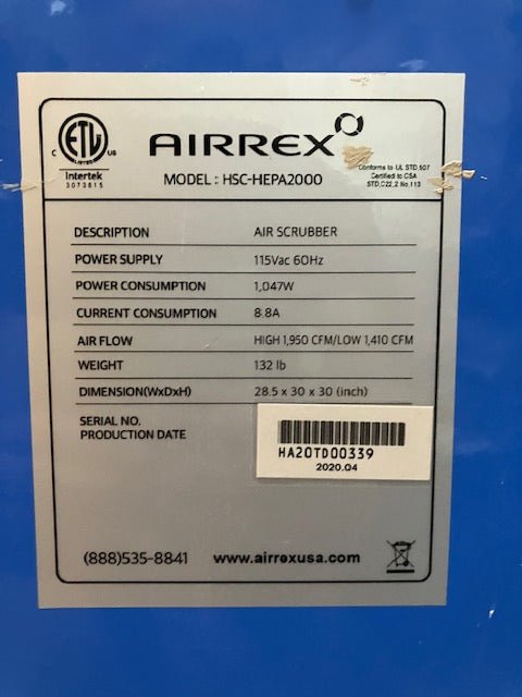 Airrex HEPA 2000 Air Filtration Unit - Big Reuse