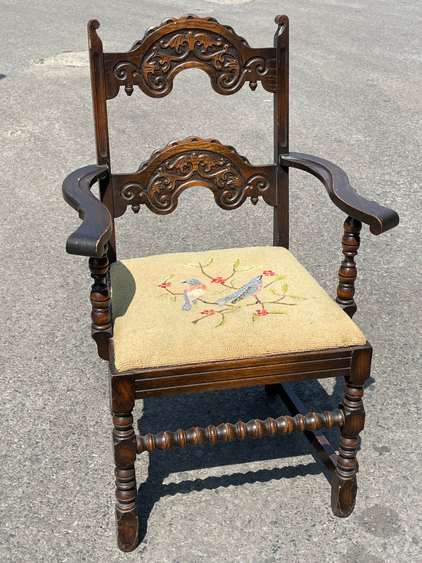 Antique Embroidered Bird Chair