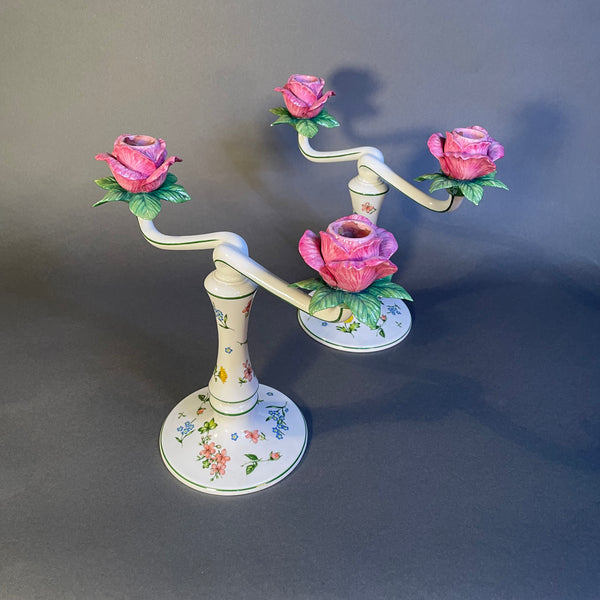 Pair of Porcelain Floral Candelabra