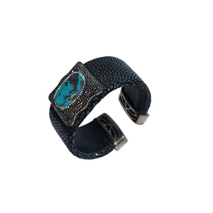 Lisa M Stingray, Sterling Silver, Turquoise & Stone Cuff Bracelet - Big Reuse