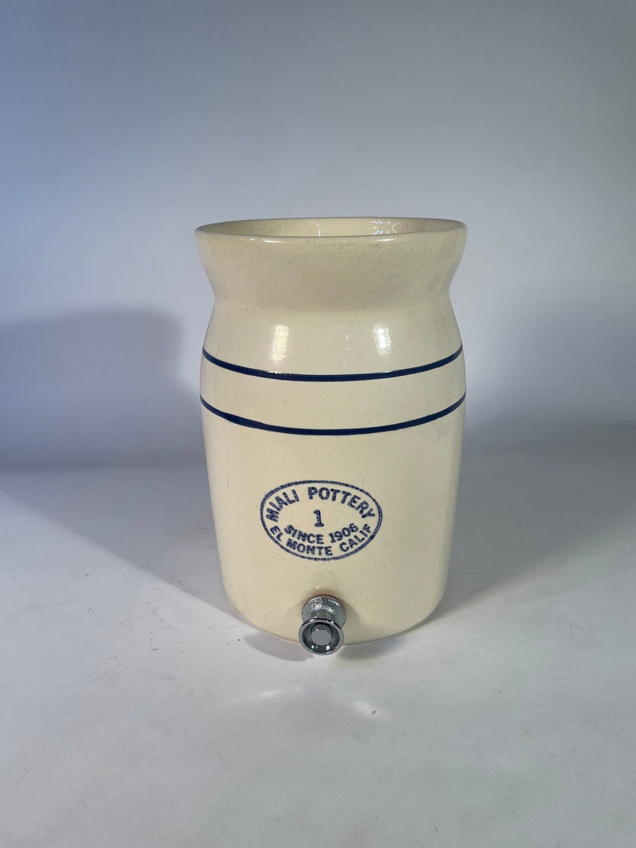 MIALI POTTERY CALIFORNIA Crock w/ Lid & Metal Spigot Beverage Dispense