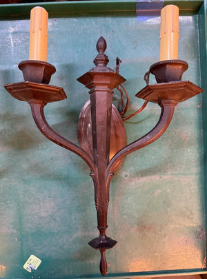 Pair of Antique 2 Arm Bronze Regency Torch Wall Sconce - Big Reuse