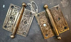 Vintage Ornate Brass Hinge Pair - Big Reuse