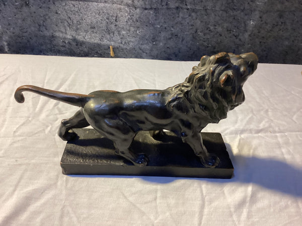 Antique Lion Big Cat Bookend Pompeian Bronze Clad - Big Reuse