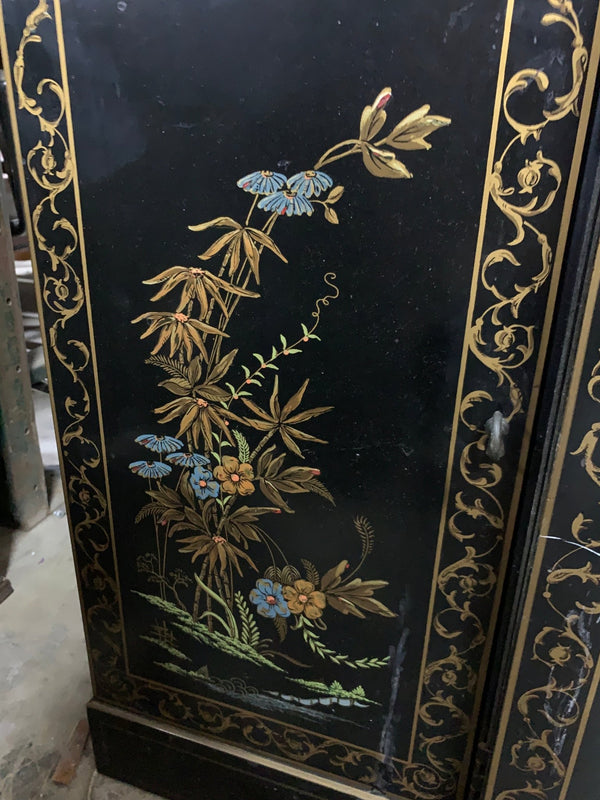 Black Lacquer Hand Painted China Cabinet - Big Reuse