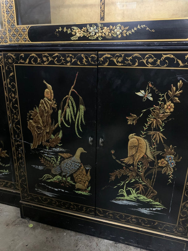 Black Lacquer Hand Painted China Cabinet - Big Reuse