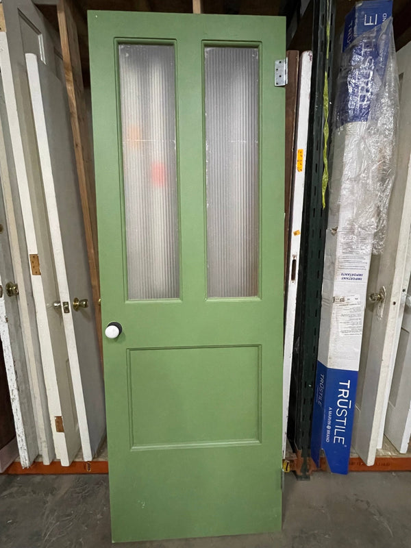 Double Frosted Panel Solid Wood Interior Door - Green/Light Green - Big Reuse