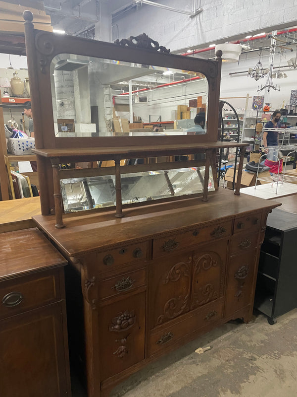1800s Hand Carved Dresser with Mirrors