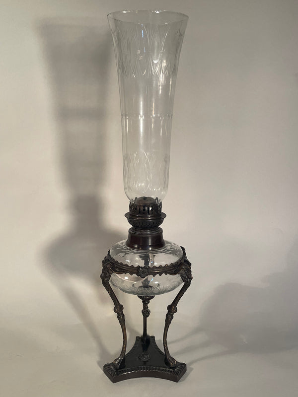 Vintage Bombay Glass Hurricane Oil Lamp
