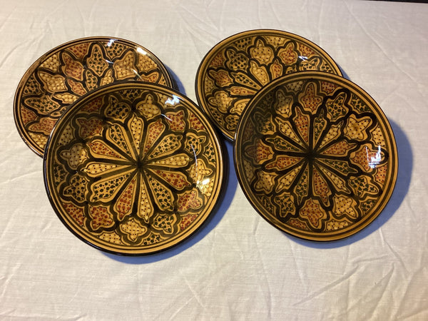 Le Souk Set of 4 Brown Honey Art Pottery Plates - Big Reuse