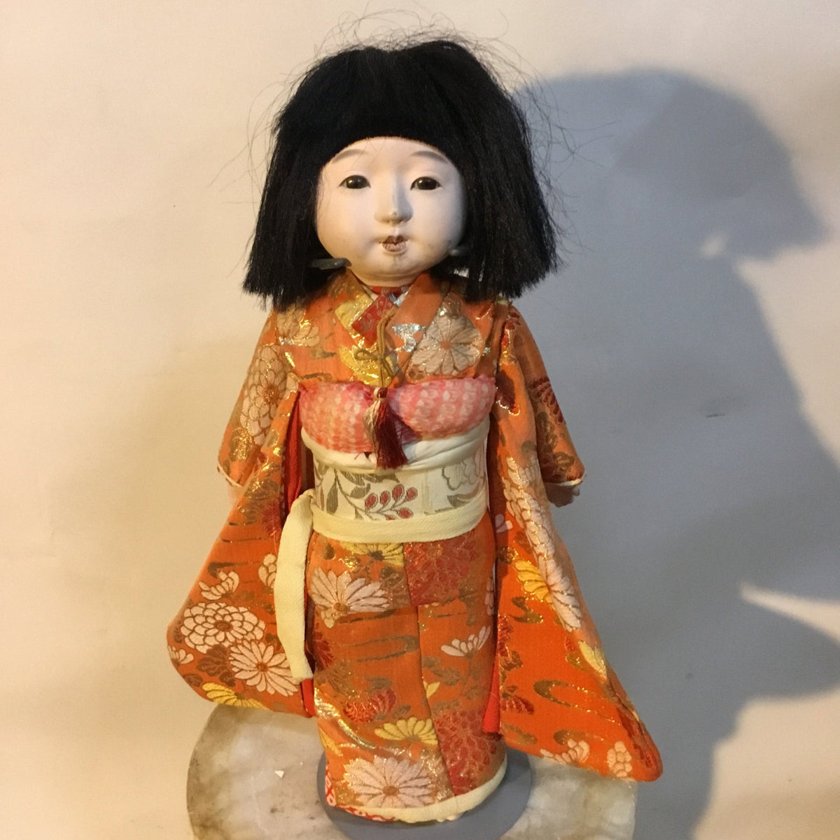 Vintage Mid Century Porcelain Japanese Doll with Kimono Dress Big Reuse