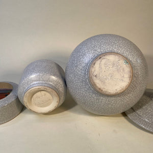 Vintage Set of Celadon Craquele Jar and Pot with Lids - Big Reuse
